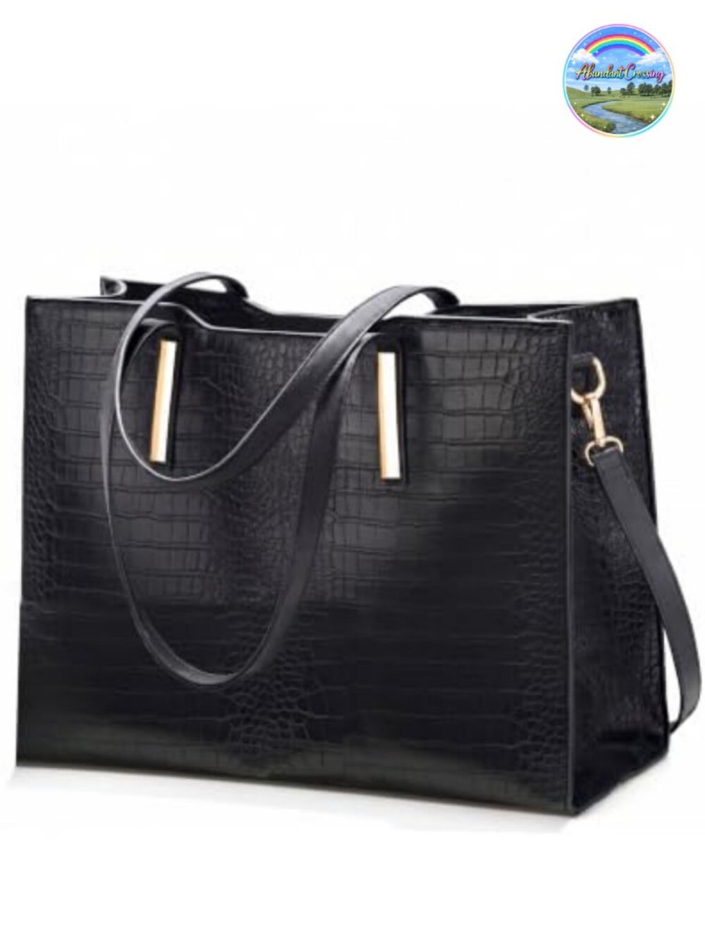 15.6" Laptop Tote Bag Crocodile Grain Vegan Leather Large Briefcase